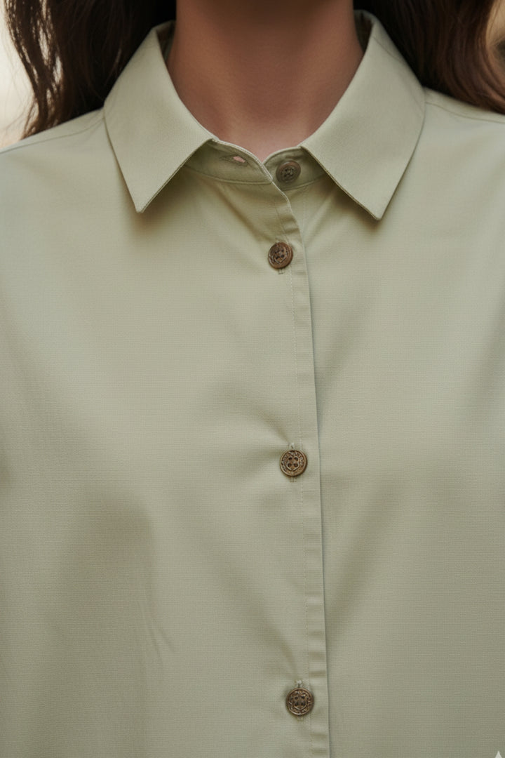 Flower Button Rounded Hem Shirt