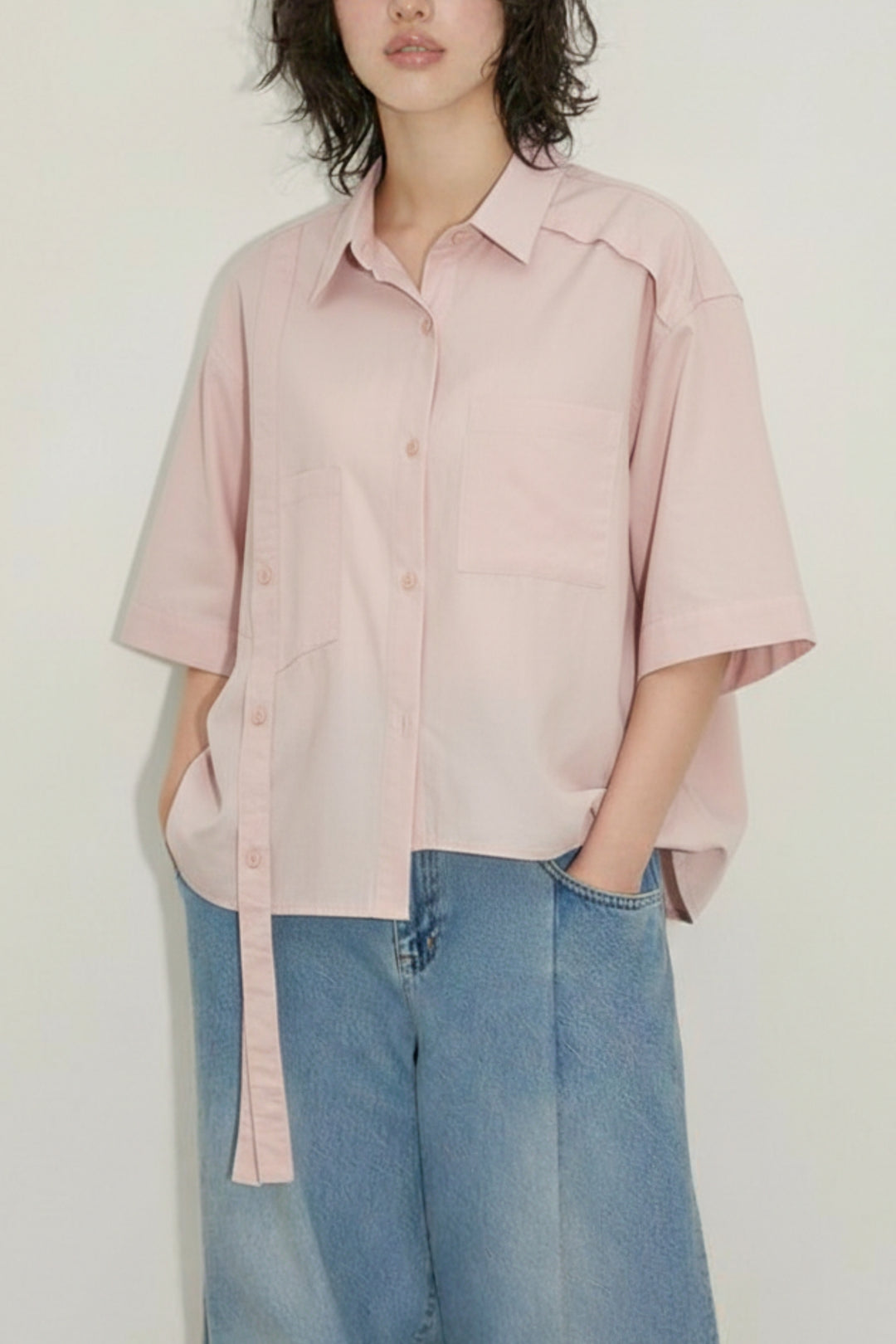 Peach Extended Flap Cotton Shirt
