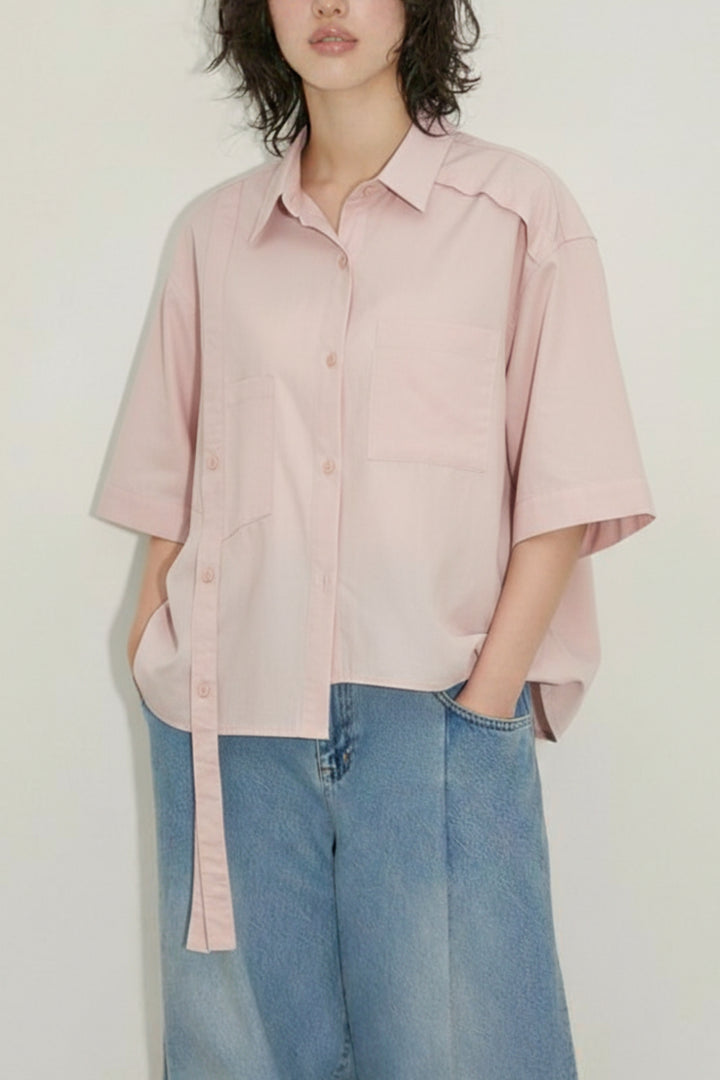 Peach Extended Flap Cotton Shirt
