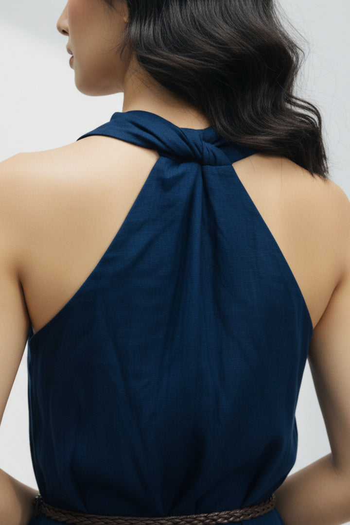 Sleeveless V-Neck Belted Maxi Dress