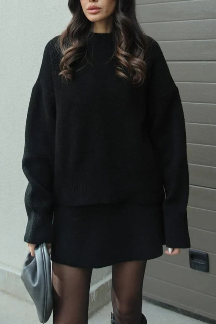 Black Short Skirt Knit Co-ord Set
