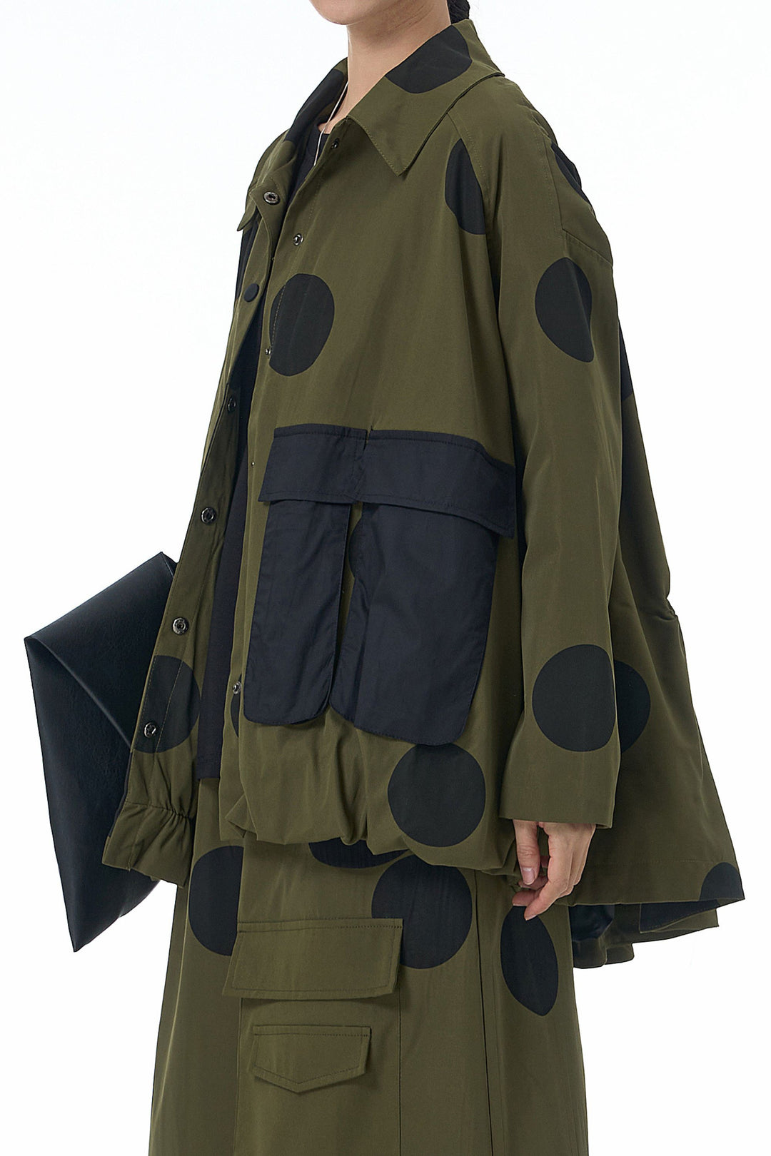 Olive Jacket With Black Polka Dot