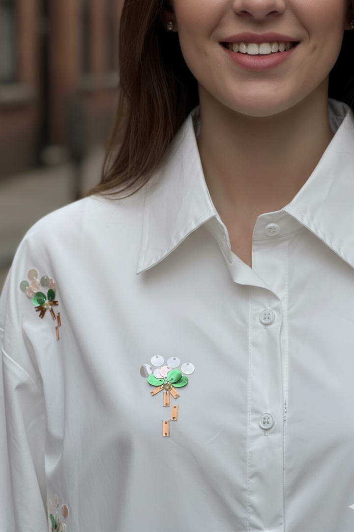 White Meadow Sequin Shirt