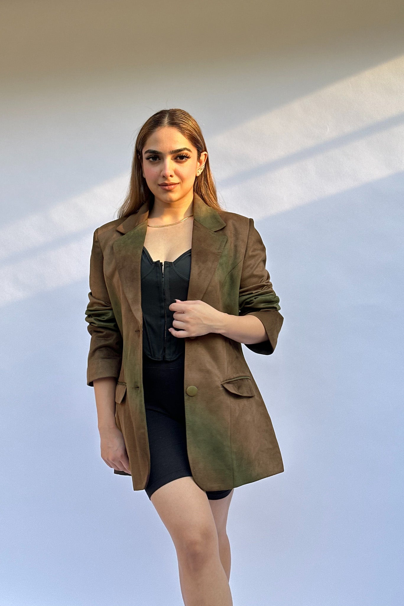 Autumn Crush Oversized Blazer: Rust Brown & Dark Green – Nolabels