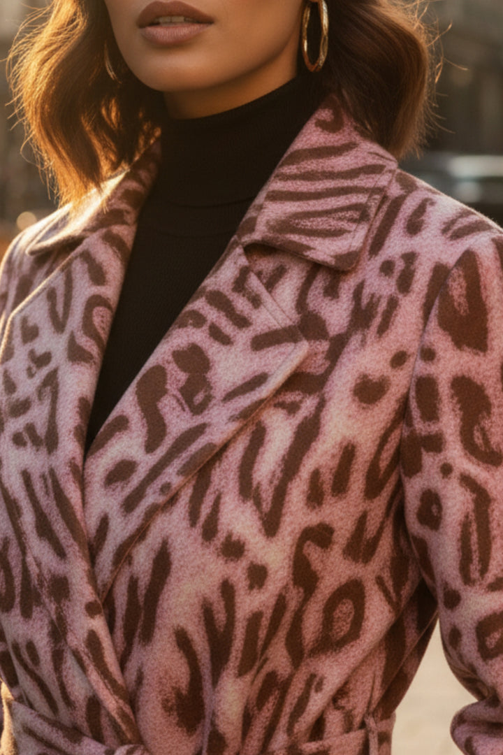 Pink Leopard Suede Trench Coat