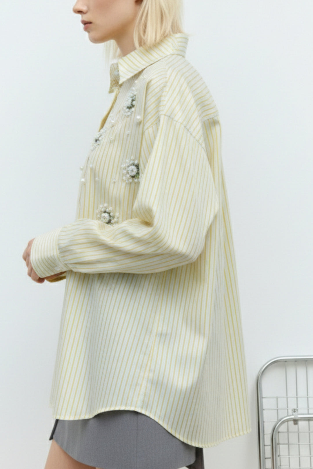 Lemon Pearl Bloom Striped Shirt