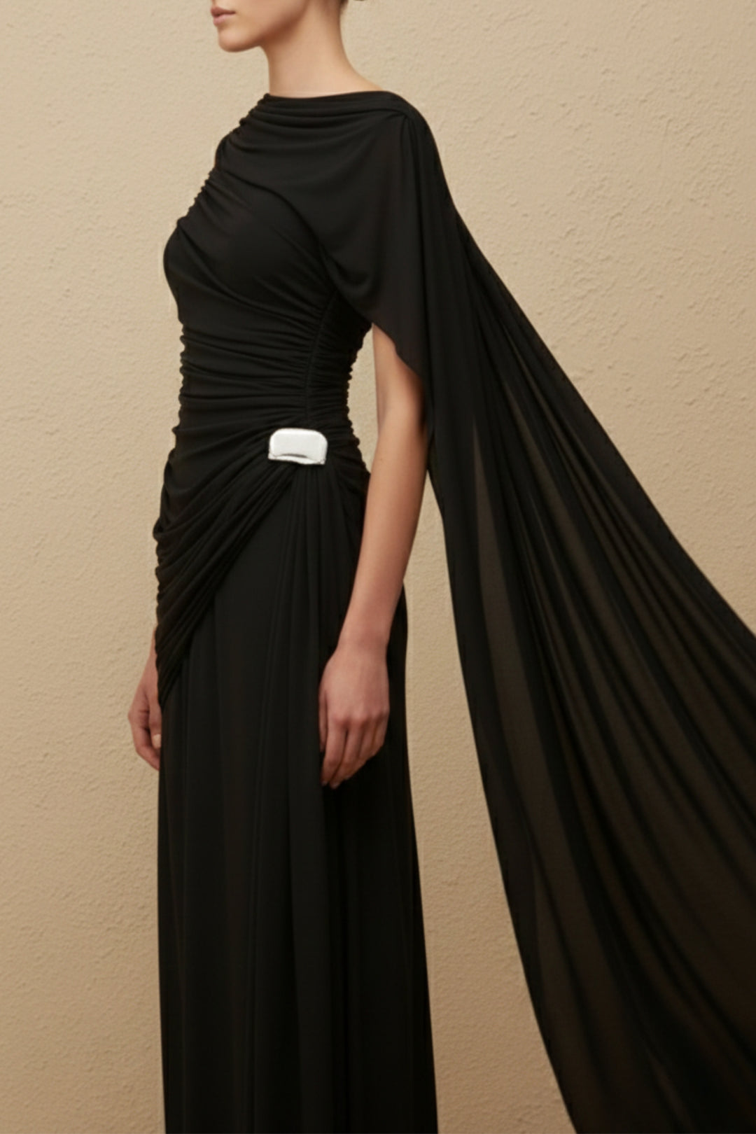 Black  Draped Bodycon Maxi Dress