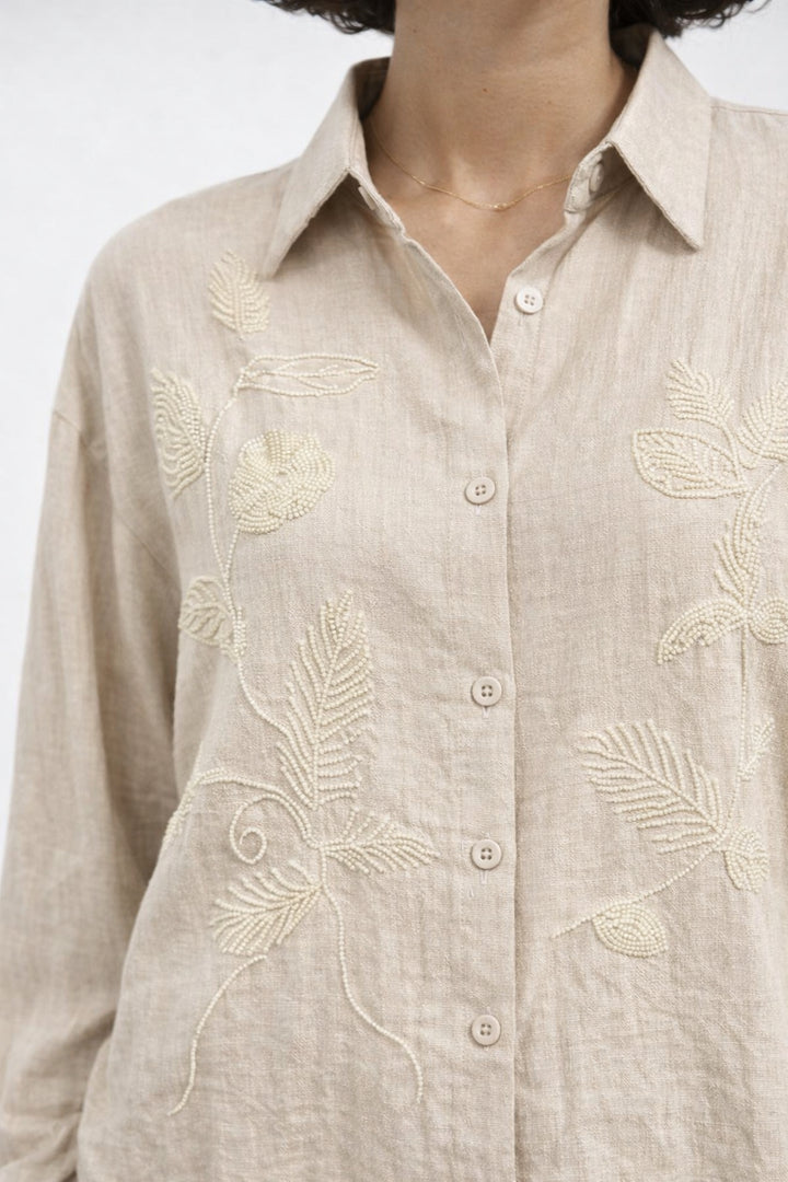 Beige Petal Embroidered  co-ord set