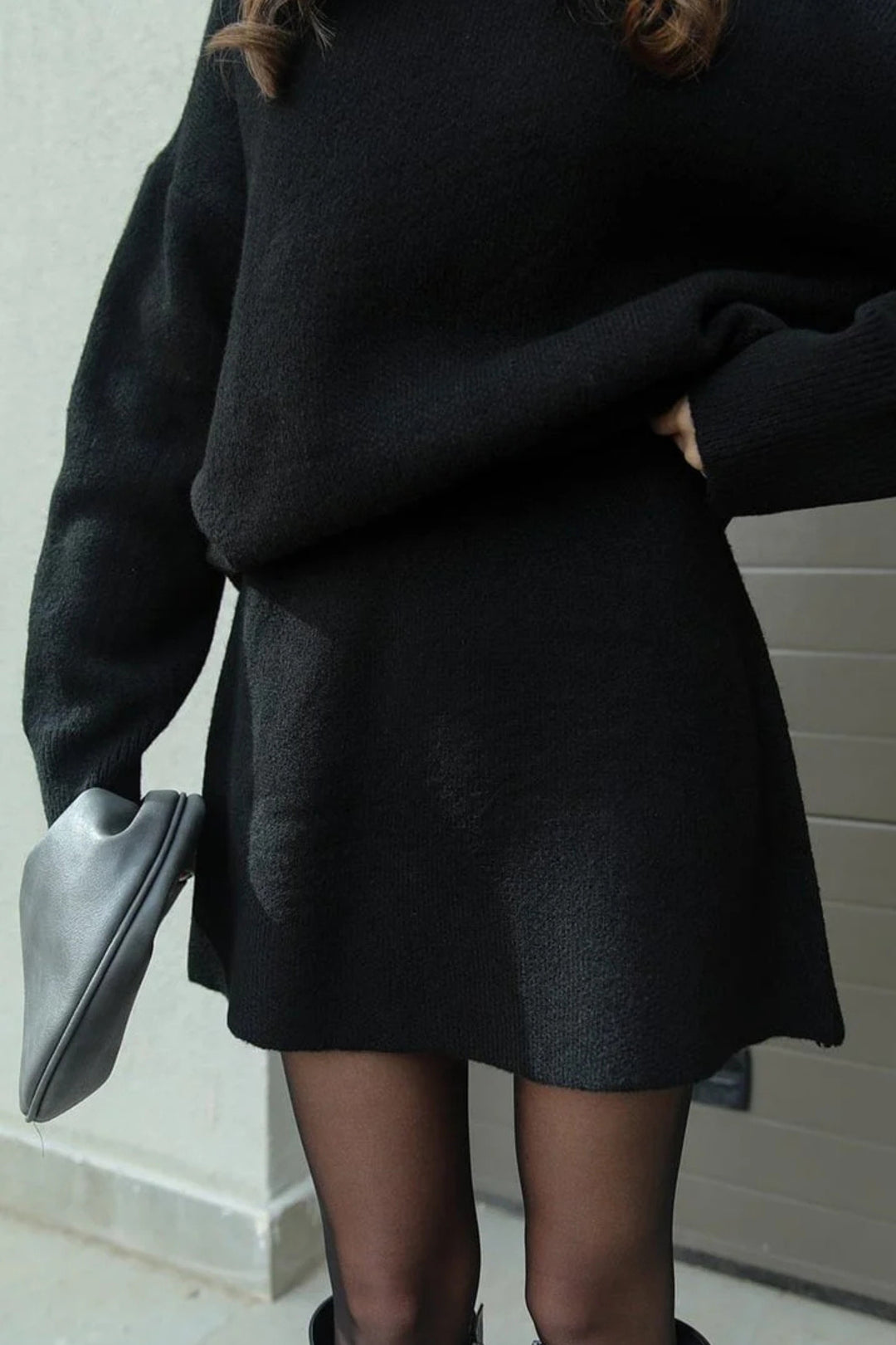 Black Short Skirt Knit Co-ord Set