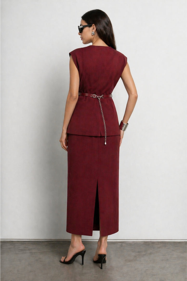 Burgundy Bliss Waistcoat Skirt Co-ord Set