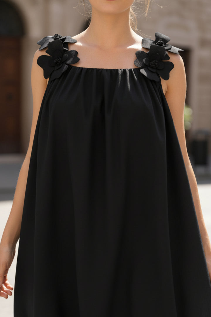 Black Floral Bubble-Hem Dress