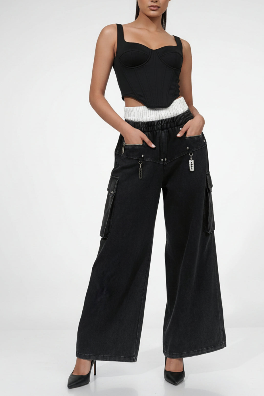 Charcoal Washed Cargo Pants