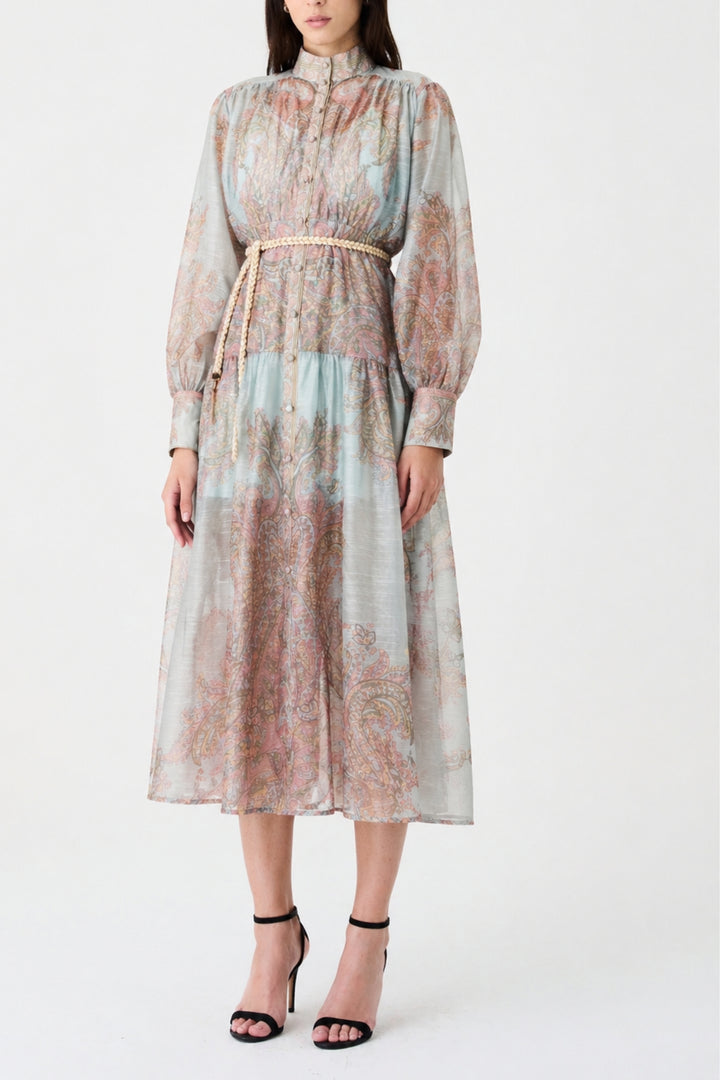 Blue Whisper Printed Button Dress
