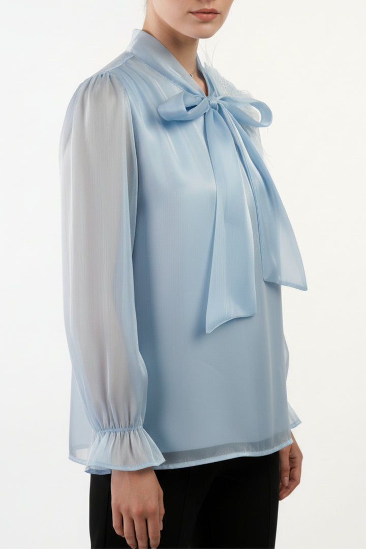 Pearl Blue Embroidered Tissue Top