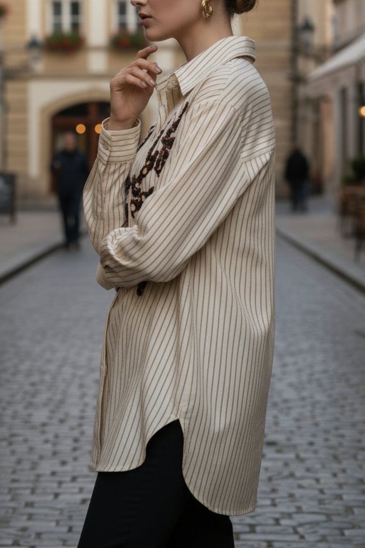 Butterscotch Embellished Striped Shirt