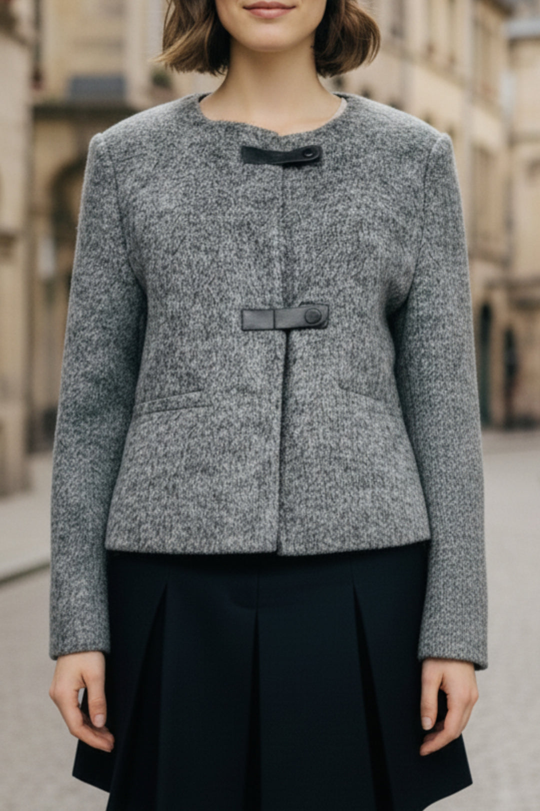 Ash Grey  Double-Sided Cashmere Buckle Blazer