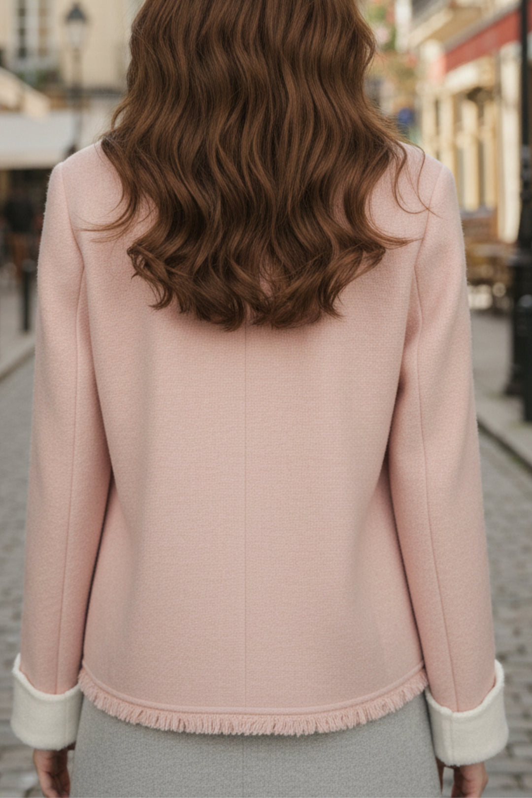Pink Frayed Double-Sided Cashmere  Blazer