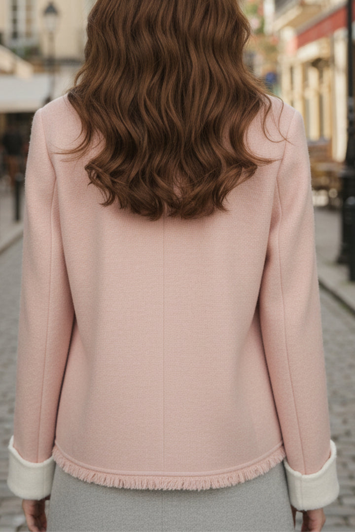 Pink Frayed Double-Sided Cashmere  Blazer