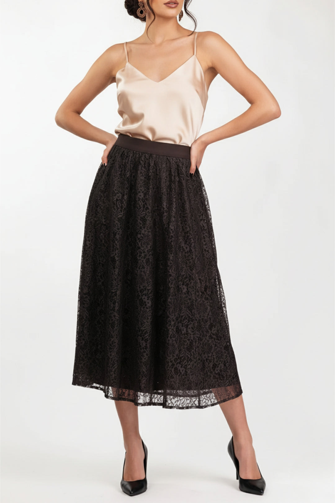 Brown Veiled Net Skirt