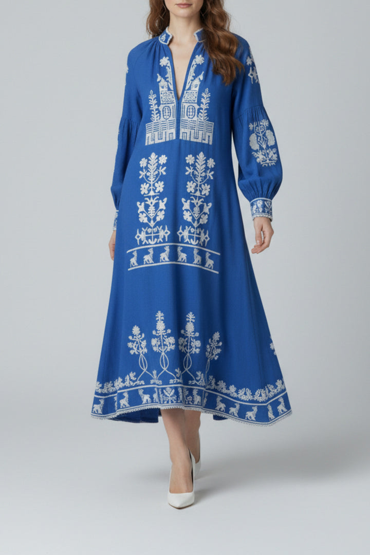 Embroidered Panelled Cotton Maxi Dress