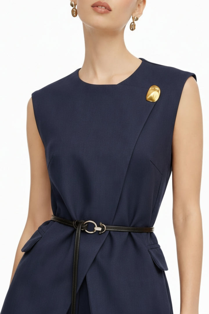 Navy Belted Tailored Co-Ord Set