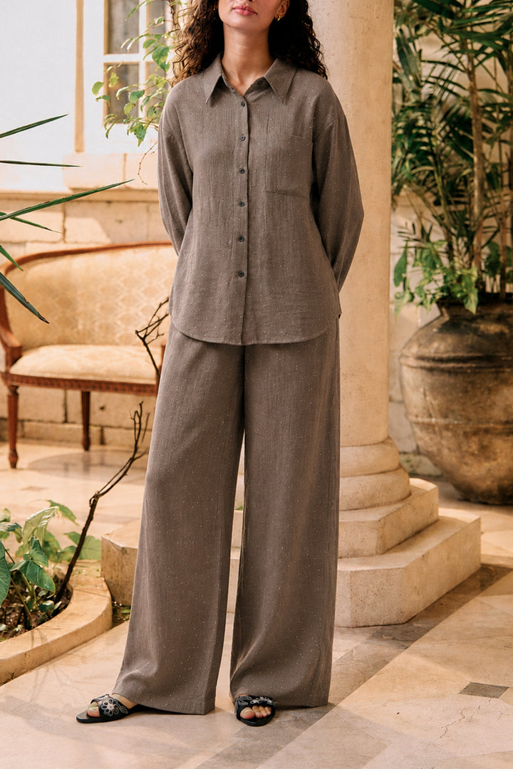 Dark Fawn Sparkly Linen Co-ord Set