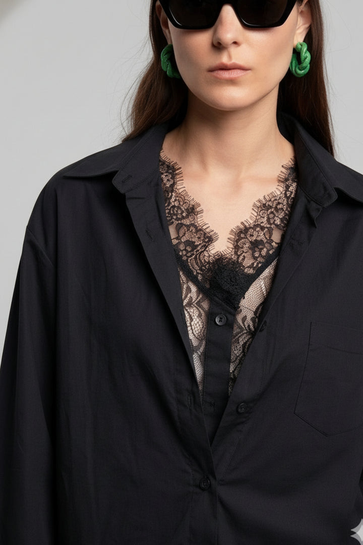 Sheer Lace Layered Black Shirt