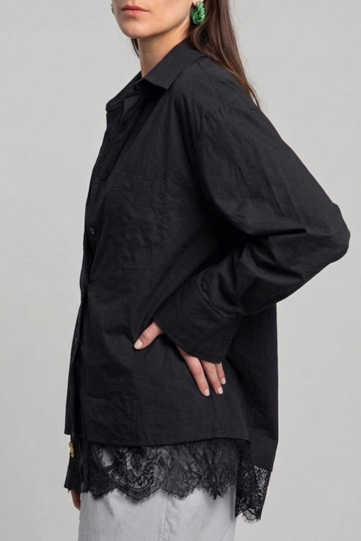 Sheer Lace Layered Black Shirt