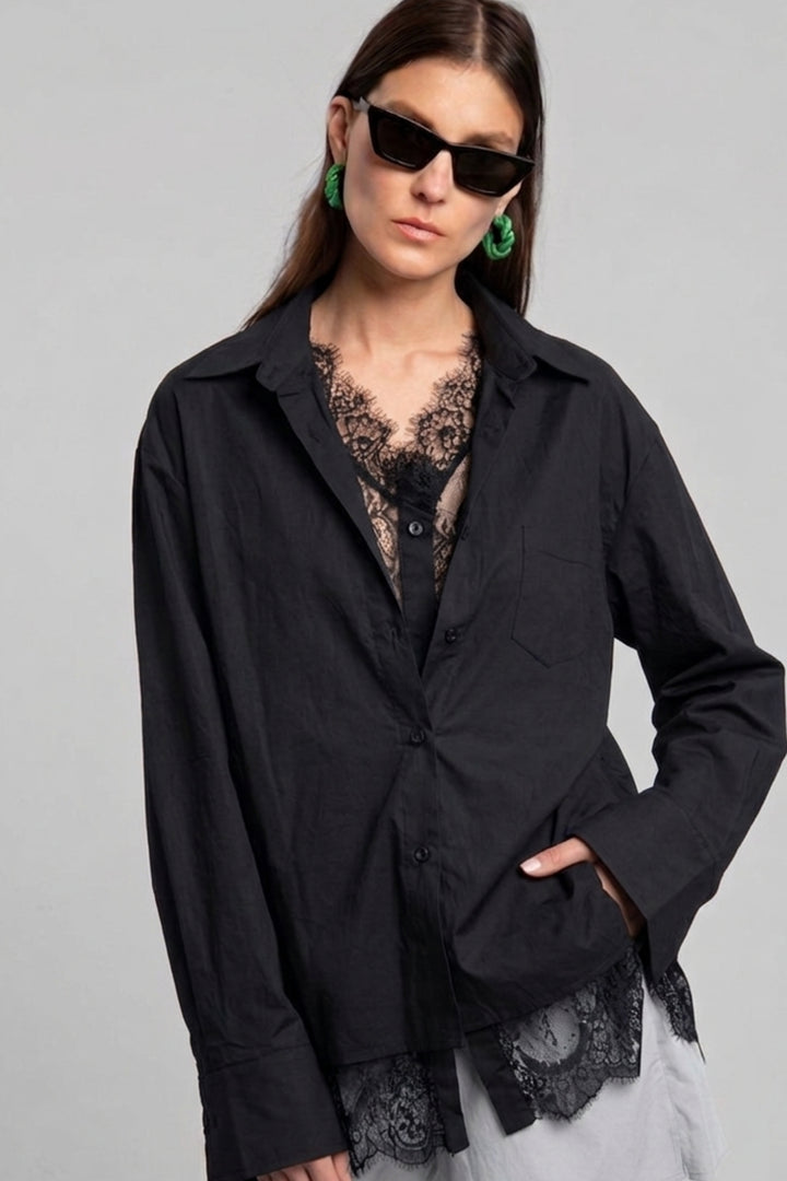 Sheer Lace Layered Black Shirt