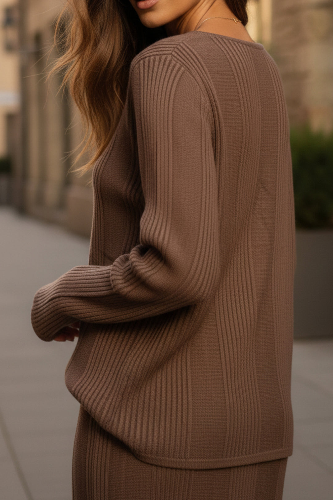 Mocha Ribbed Skirt Co-ord Set