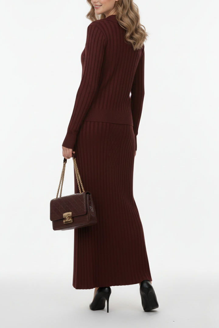 Burnt Maroon Button Down Co-ord Set