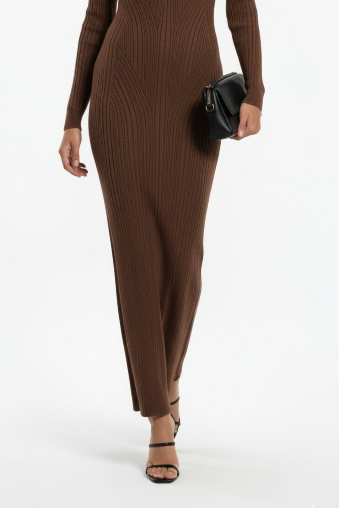 Brown Knit Full Sleeve Maxi Dress