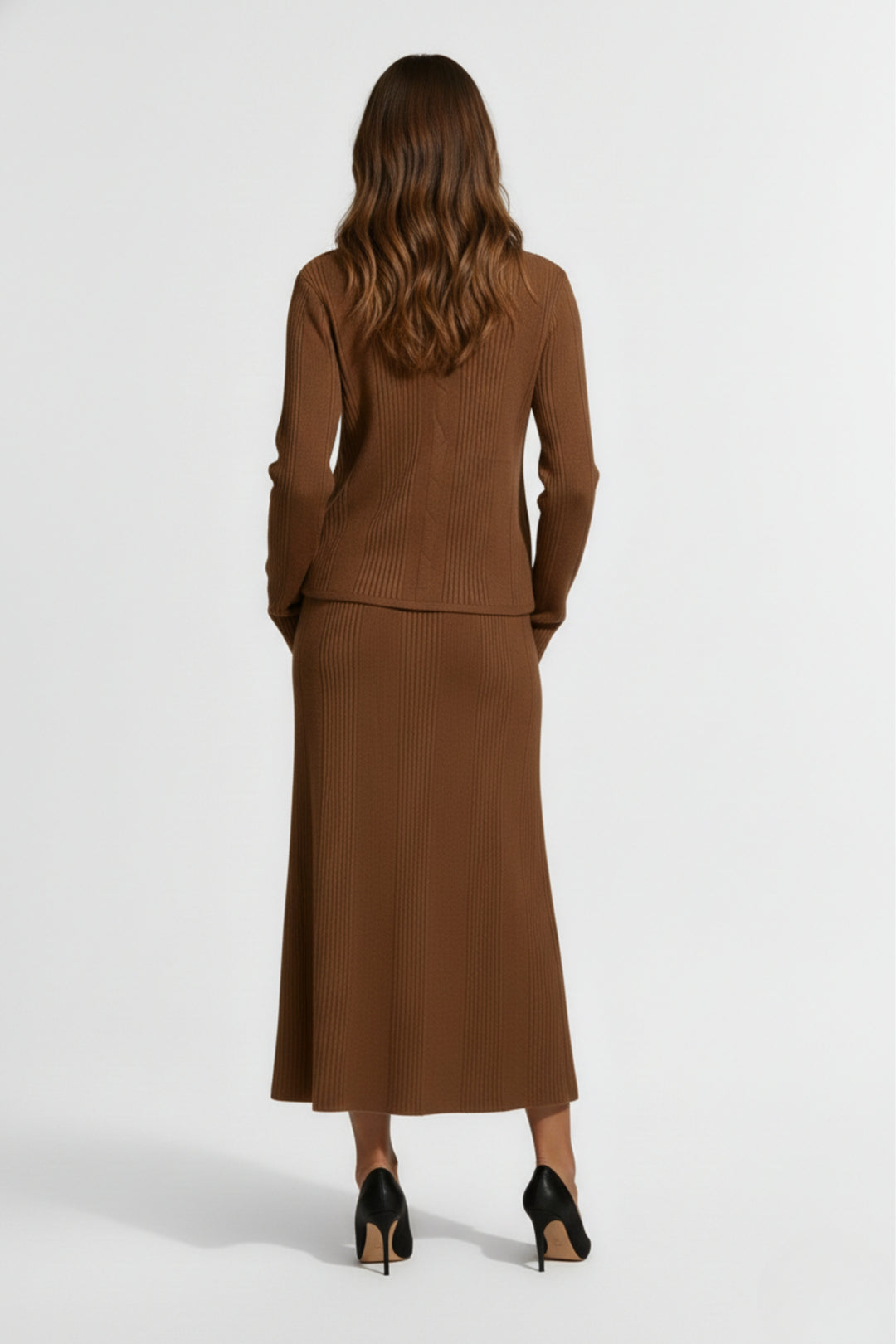 Mocha Ribbed Skirt Co-ord Set