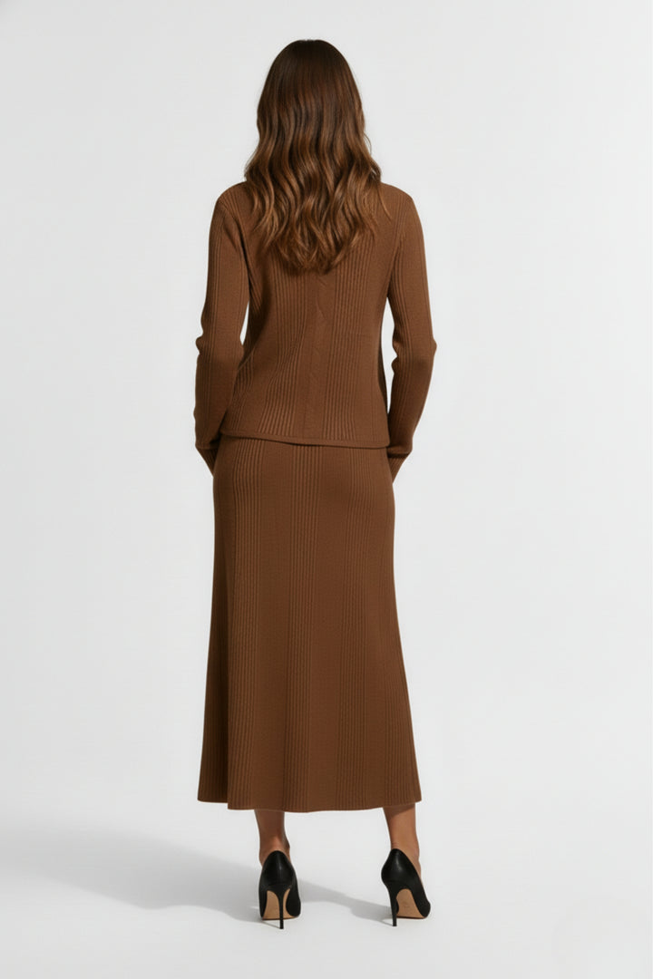 Mocha Ribbed Skirt Co-ord Set