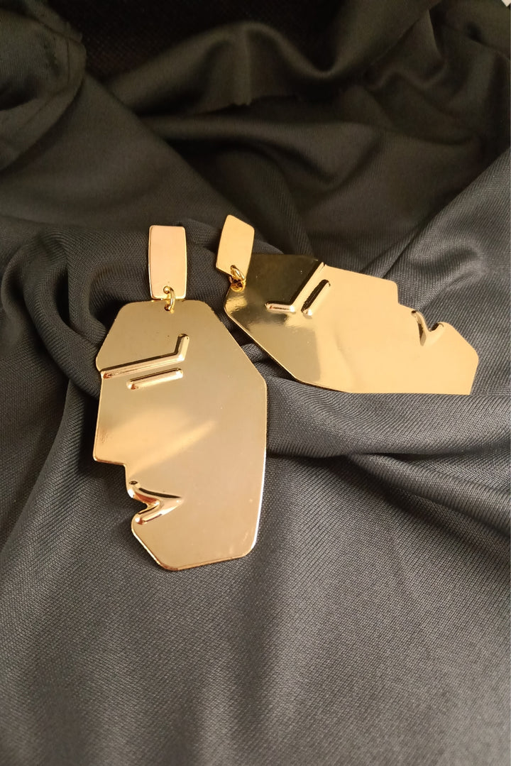 Gold Abstract Face Earrings