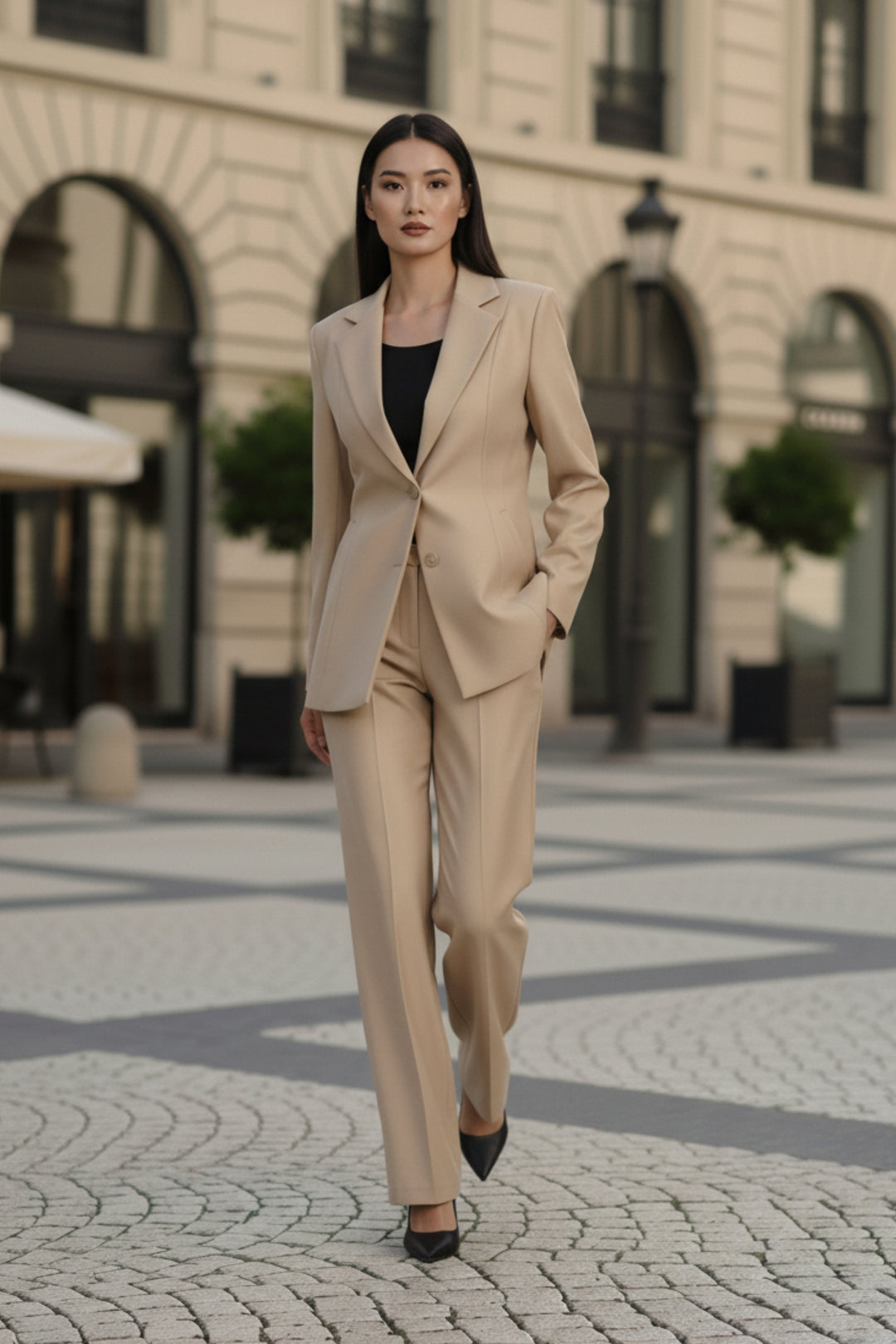 Beige Blazer and Pant Coord set