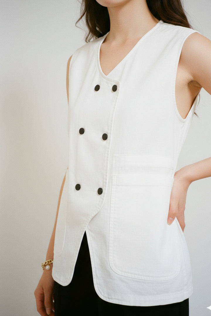 Crisp White Double-Breasted Vest