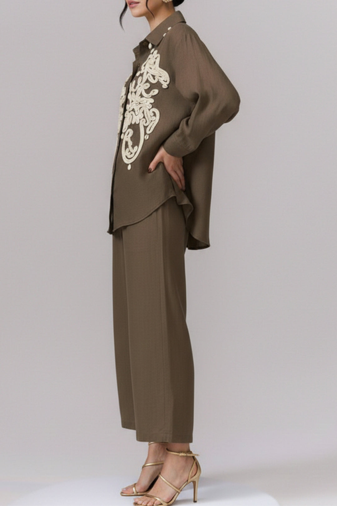 Earthy 3D Cord Embroidery Co-ord set