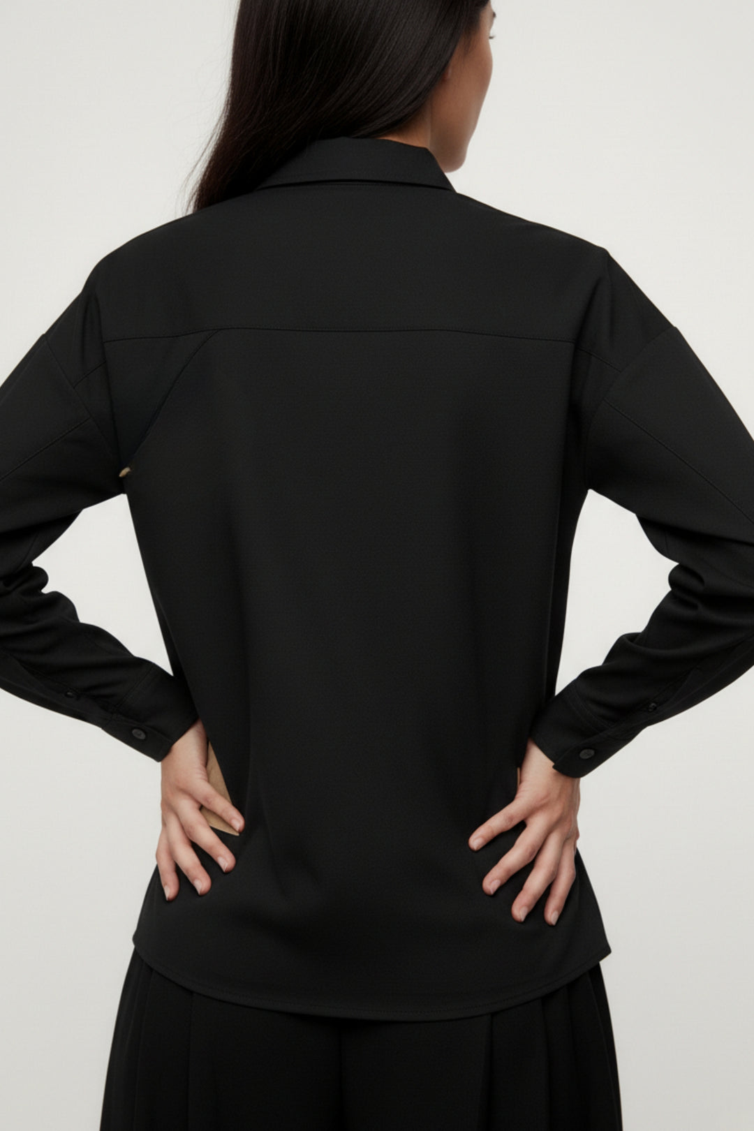 Cotton Black Shirt With Olive Flaps