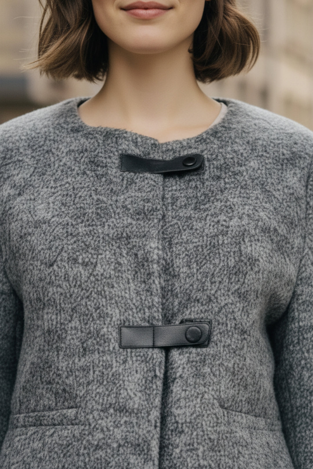 Ash Grey  Double-Sided Cashmere Buckle Blazer