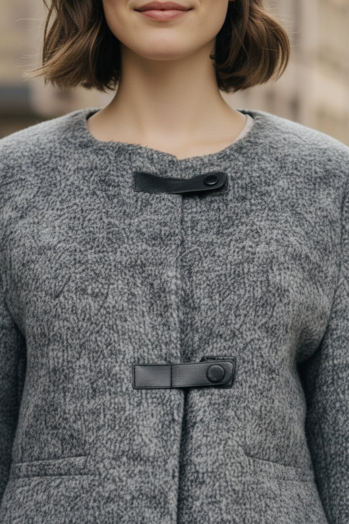 Ash Grey  Double-Sided Cashmere Buckle Blazer