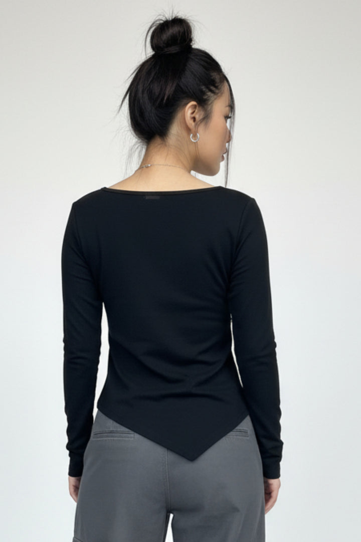 Sweetheart Black Frayed Top