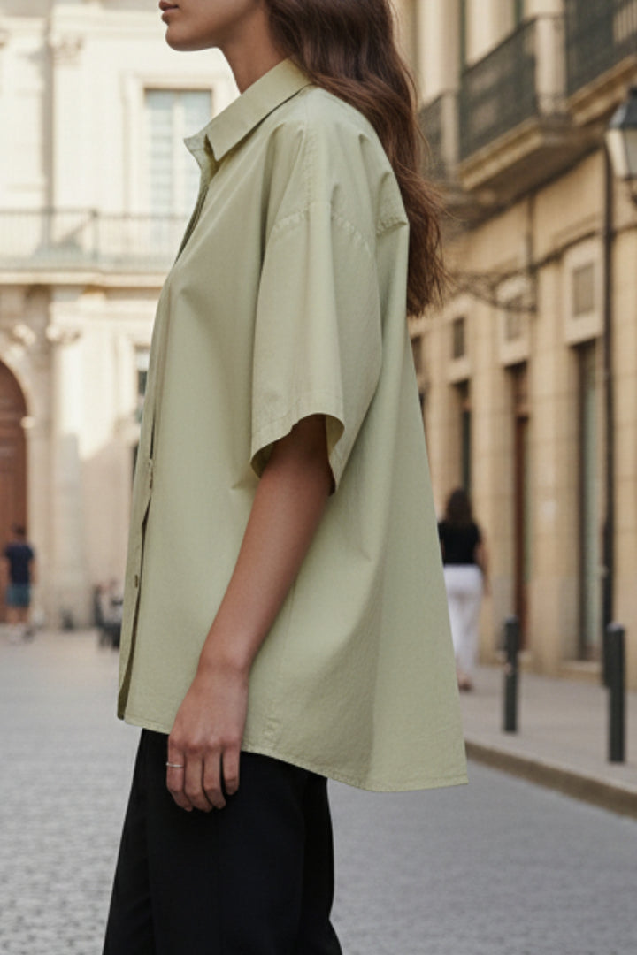 Flower Button Rounded Hem Shirt