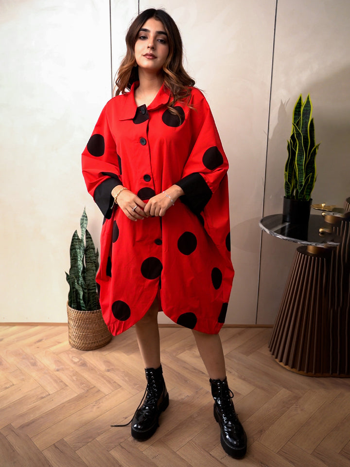 Red polka dot oversized dress