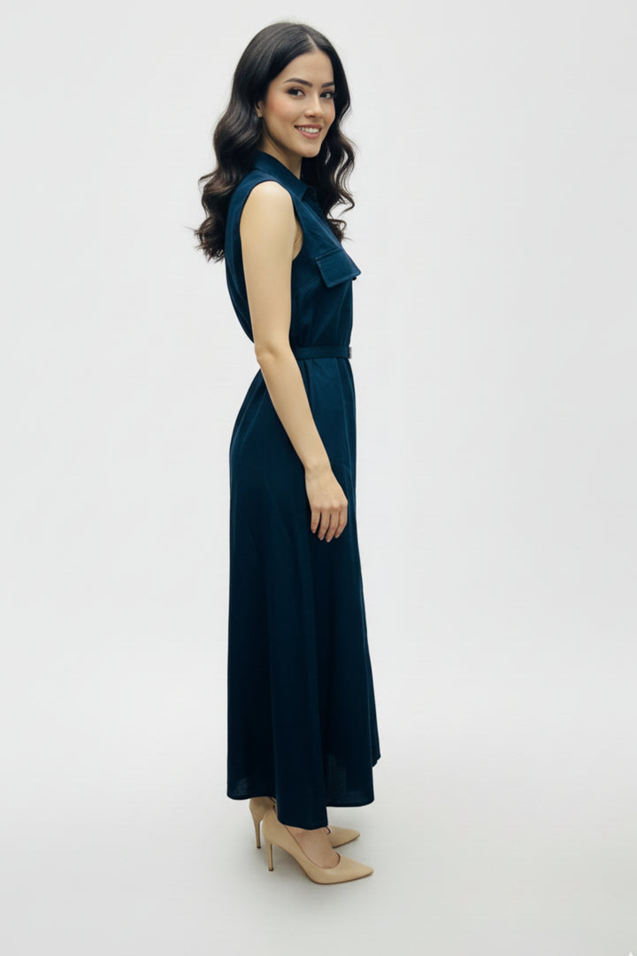 Dark Blue Belted Maxi Dress