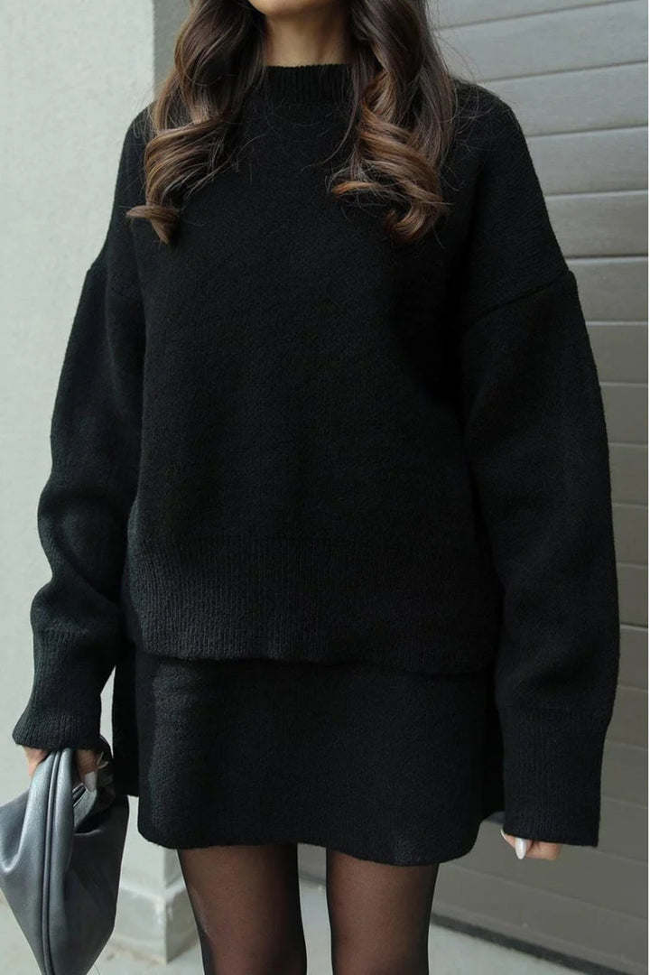 Black Short Skirt Knit Co-ord Set