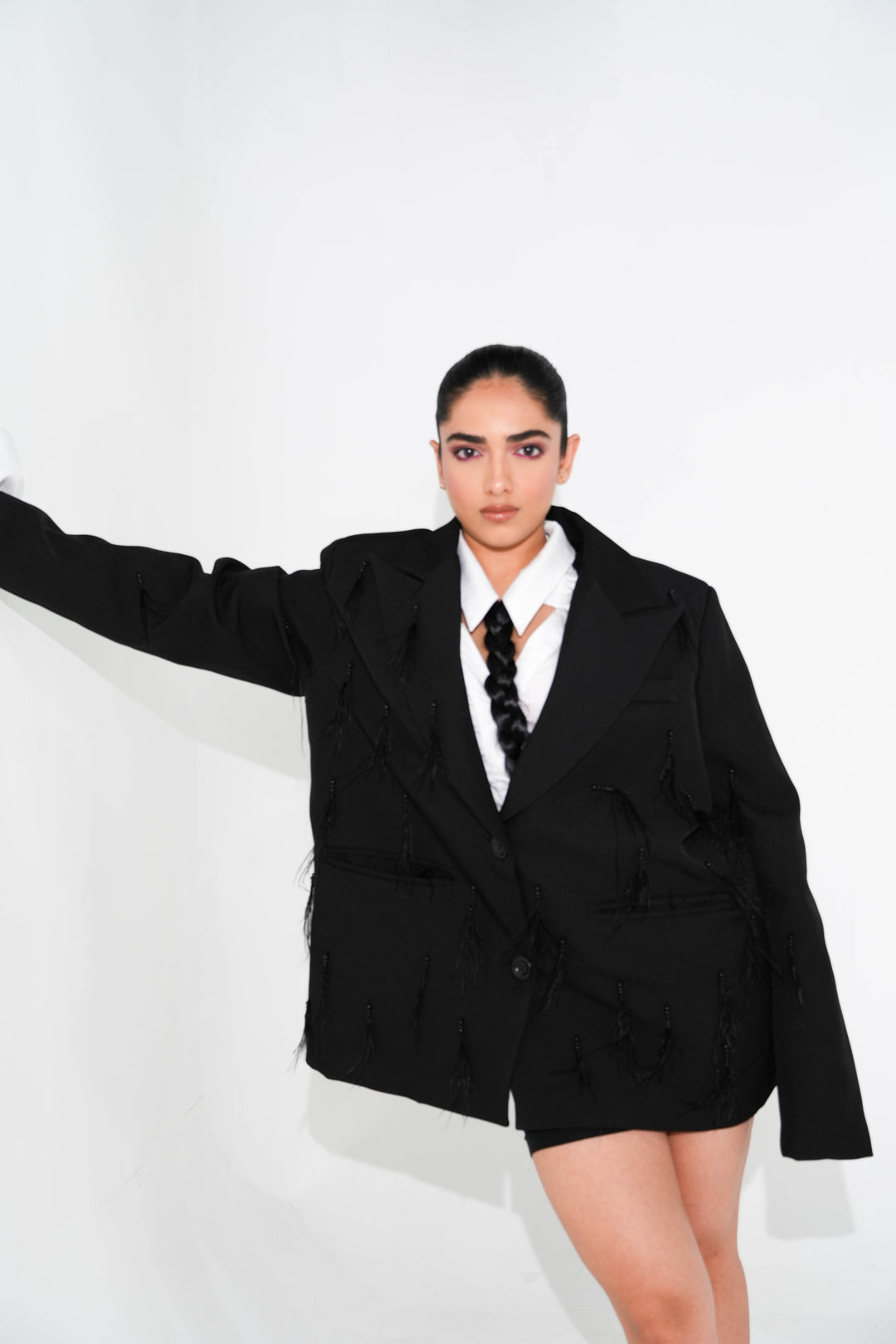 Feather Tassels Black Blazer