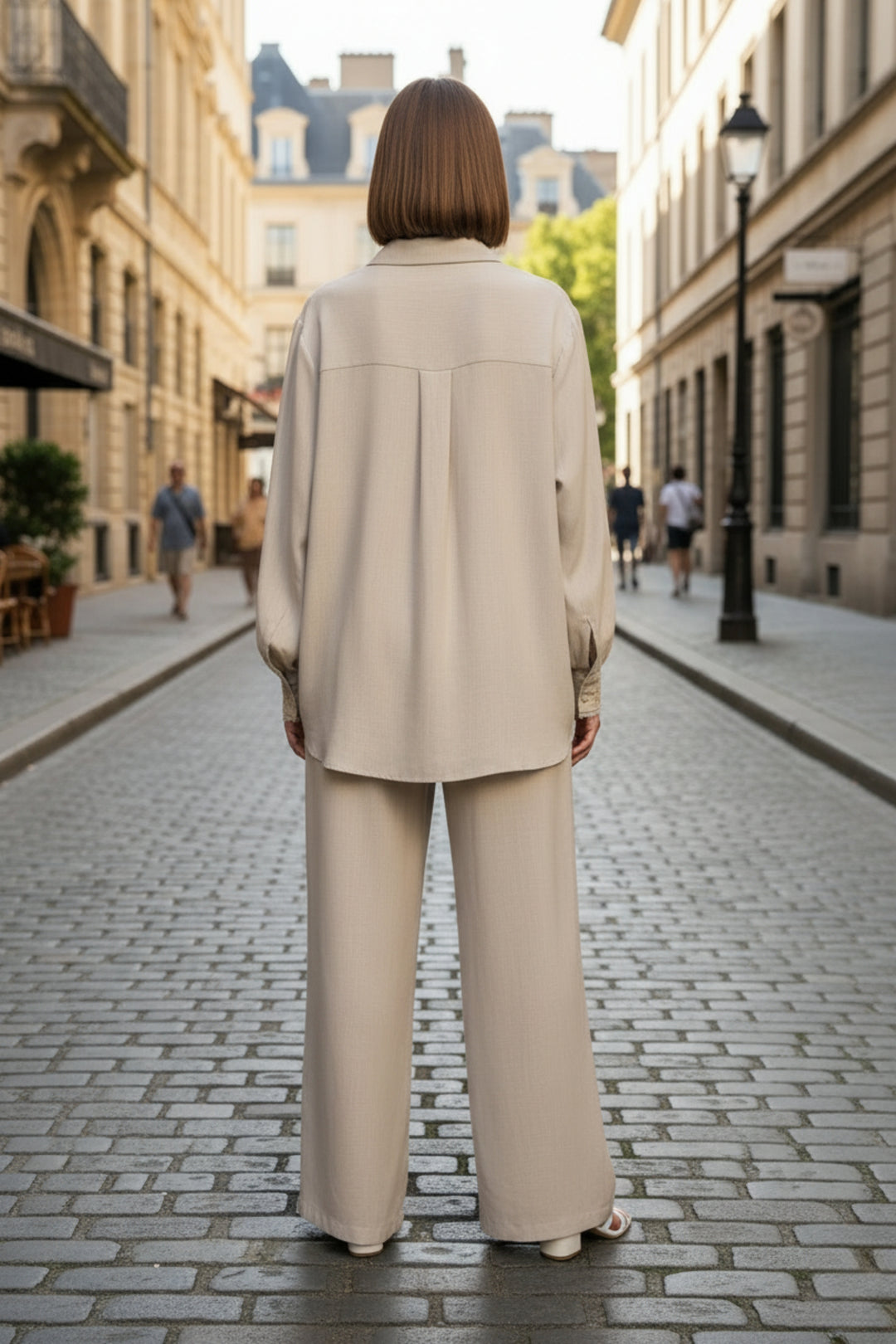 Beige & Gold Embroidered Linen Co-ord Set