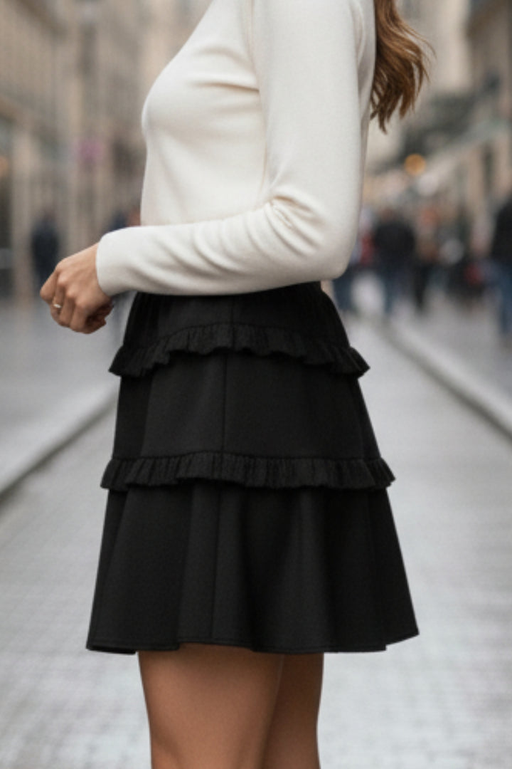 Black Multi-Tier Short Skirt