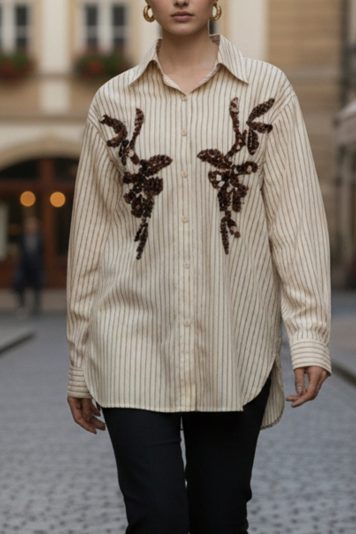 Butterscotch Embellished Striped Shirt